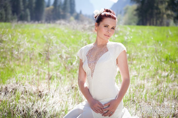 bride in meadow in yosemite