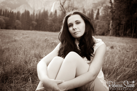 girl in meadow in Yosemite valley