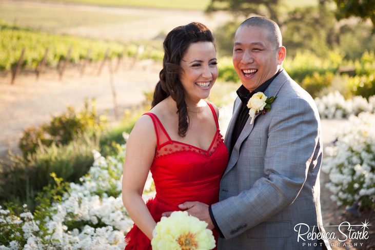 bride and groom at Clos La Chance winery
