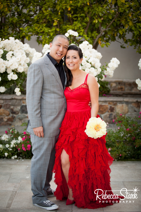 a pretty bride in a red dress