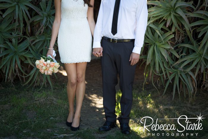 elope santa cruz bouquet and short wedding dress