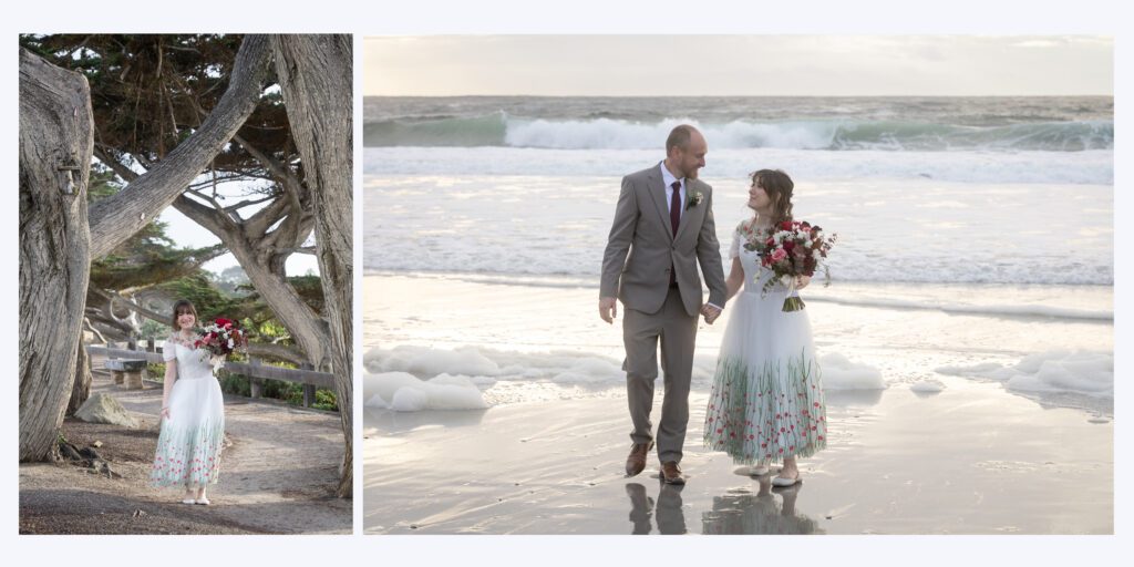 Couple on beach after elopement